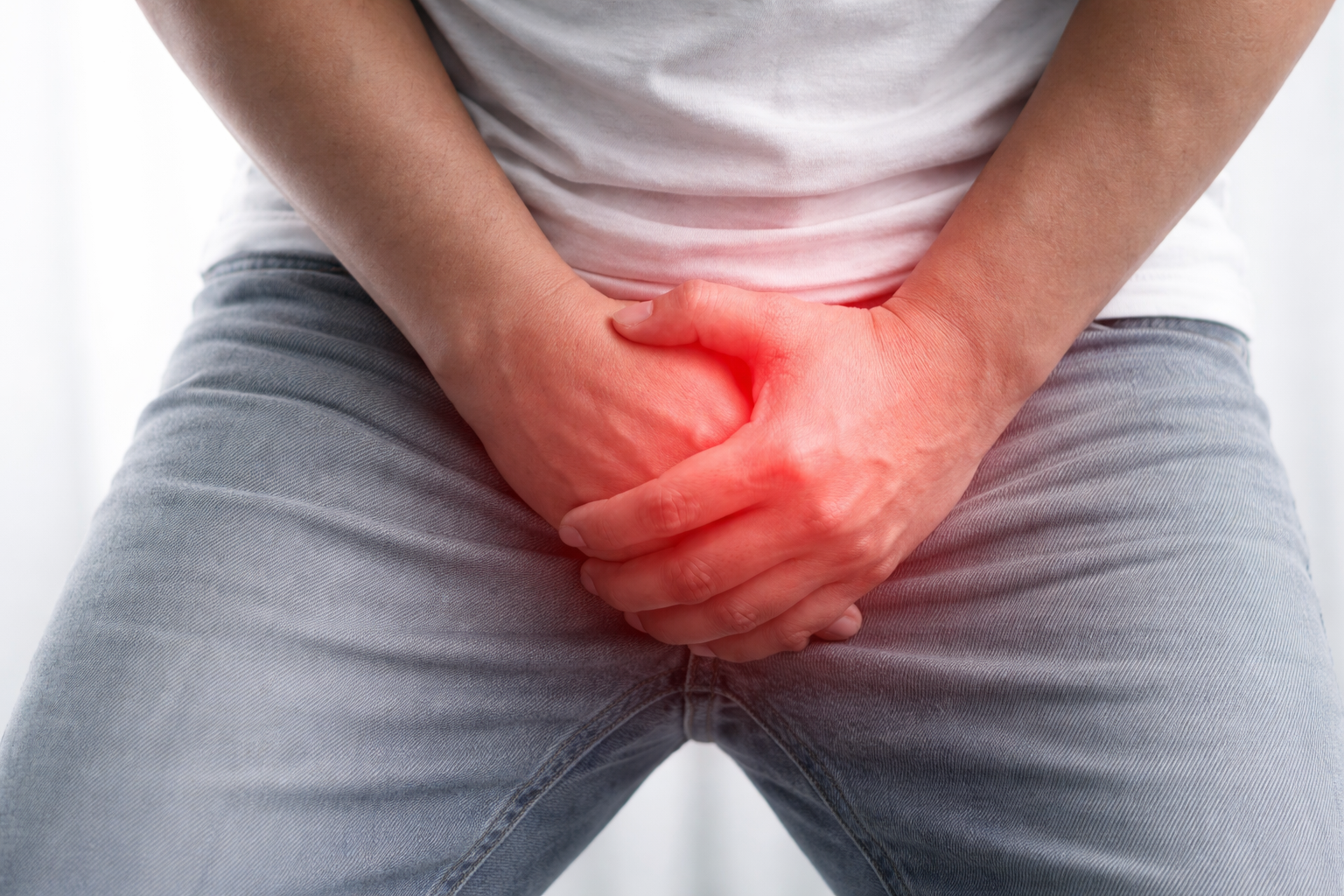 Man experiencing testicular pain associated with male infertility